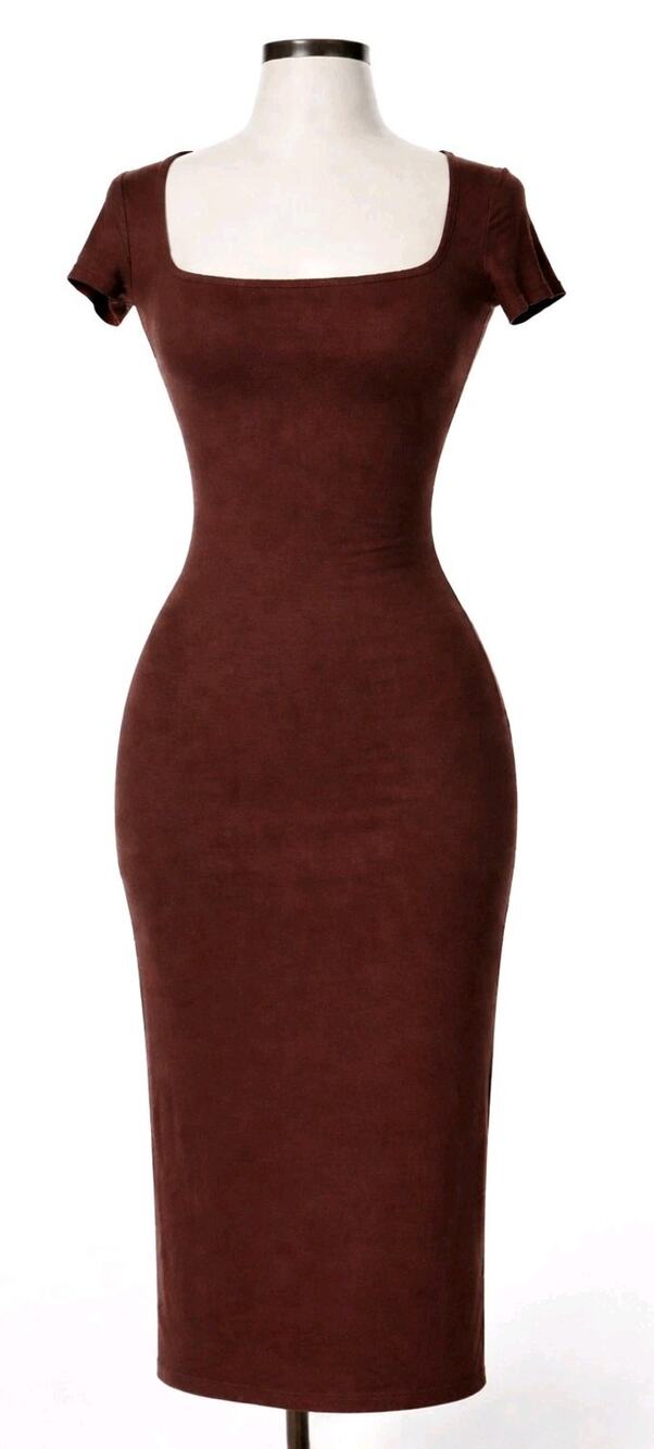 See You Monday Brown Bodycon Midi Tee Shirt Dress Women M Stretch